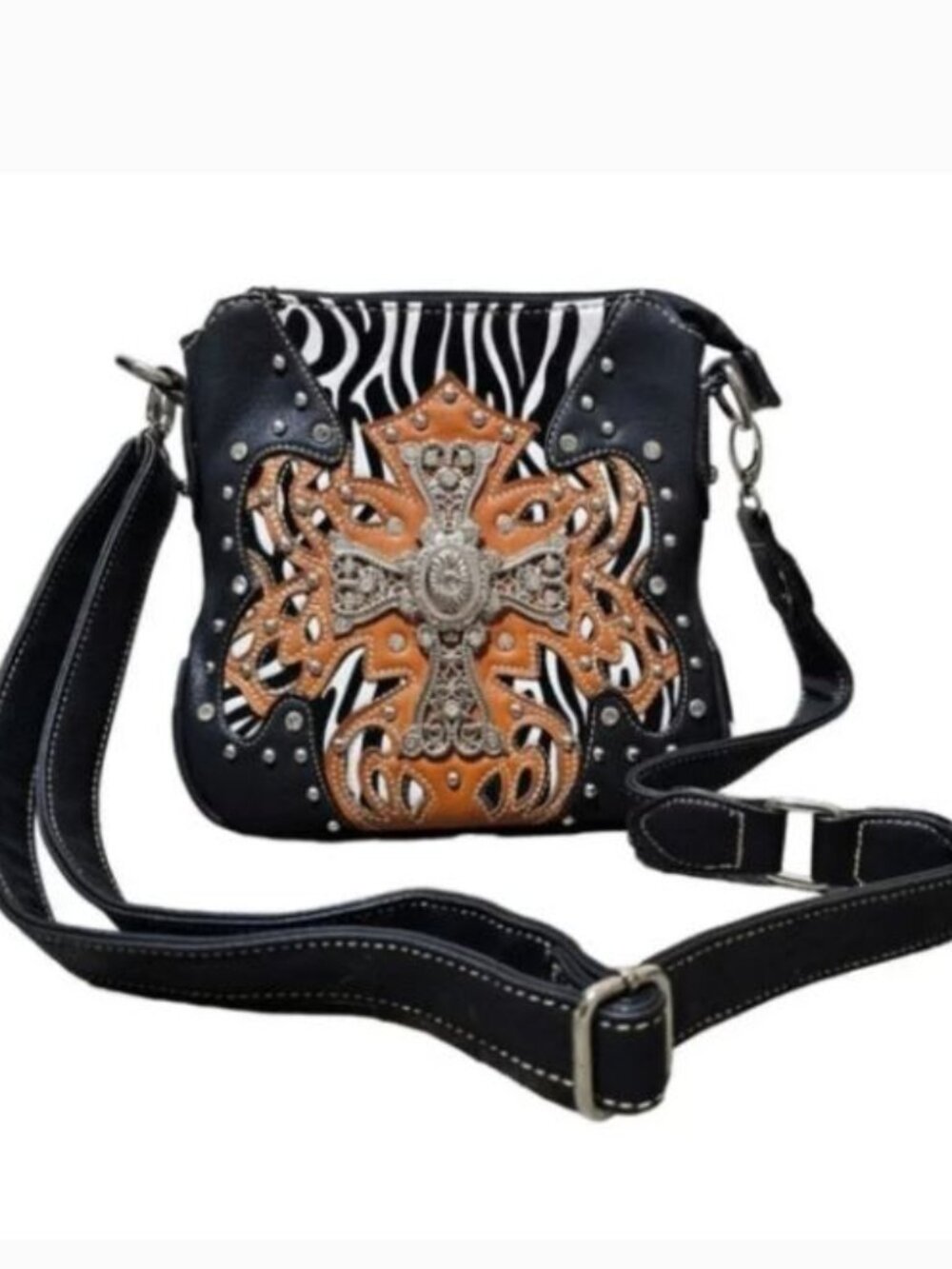 Western Cross Zebra Print Crossbody Bag